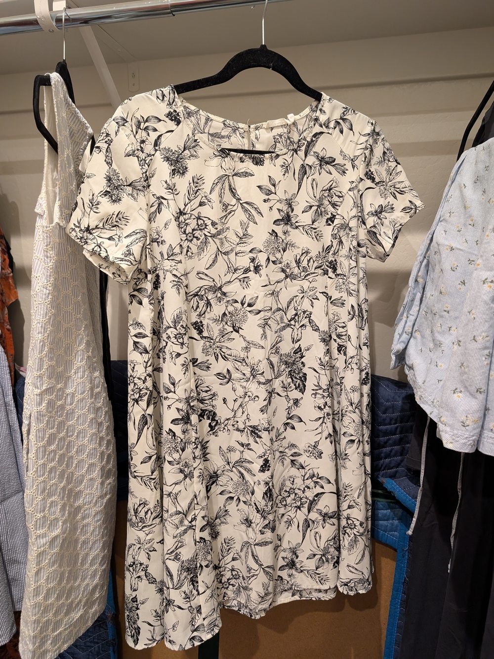 Lush White and Black Floral Oversized Mini Dress